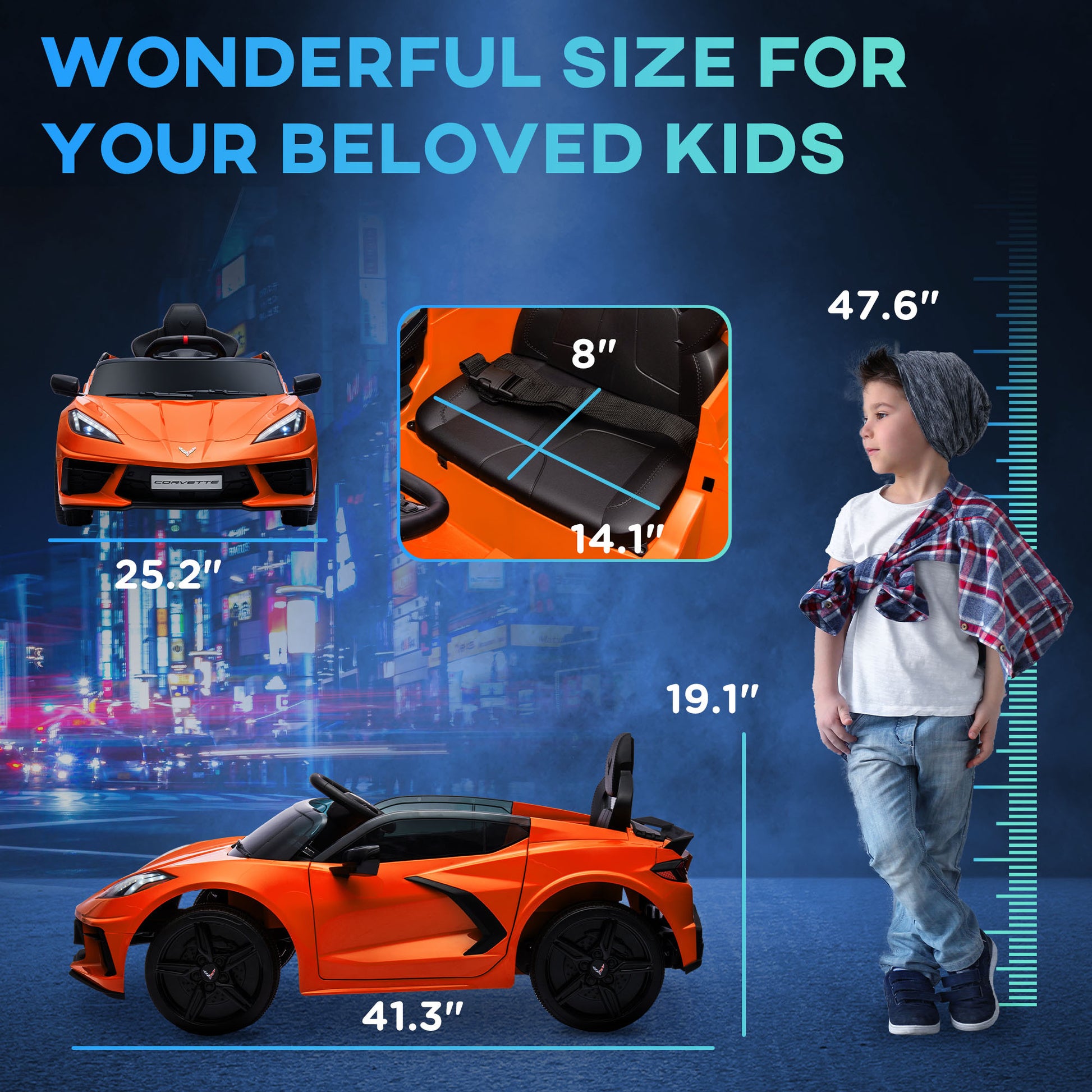 Qaba Electric Car For Kids, 12V Chevrolet Corvette Licensed Kids Car With Parental Remote Control, Suspension System, Music, Horn, Headlight, Slow Start, Kids Electric Car For 3 6 Years, Orange Orange Plastic