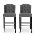 Vienna Contemporary Fabric Tufted Wingback 31 Inch Counter Stools, Set Of 2, Charcoal And Dark Brown Charcoal Fabric