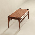 Cody Tan Leather Bench Brown,Rustic,Tan Brown Genuine Leather Brown Mid Century Modern Genuine Leather,Solid Wood