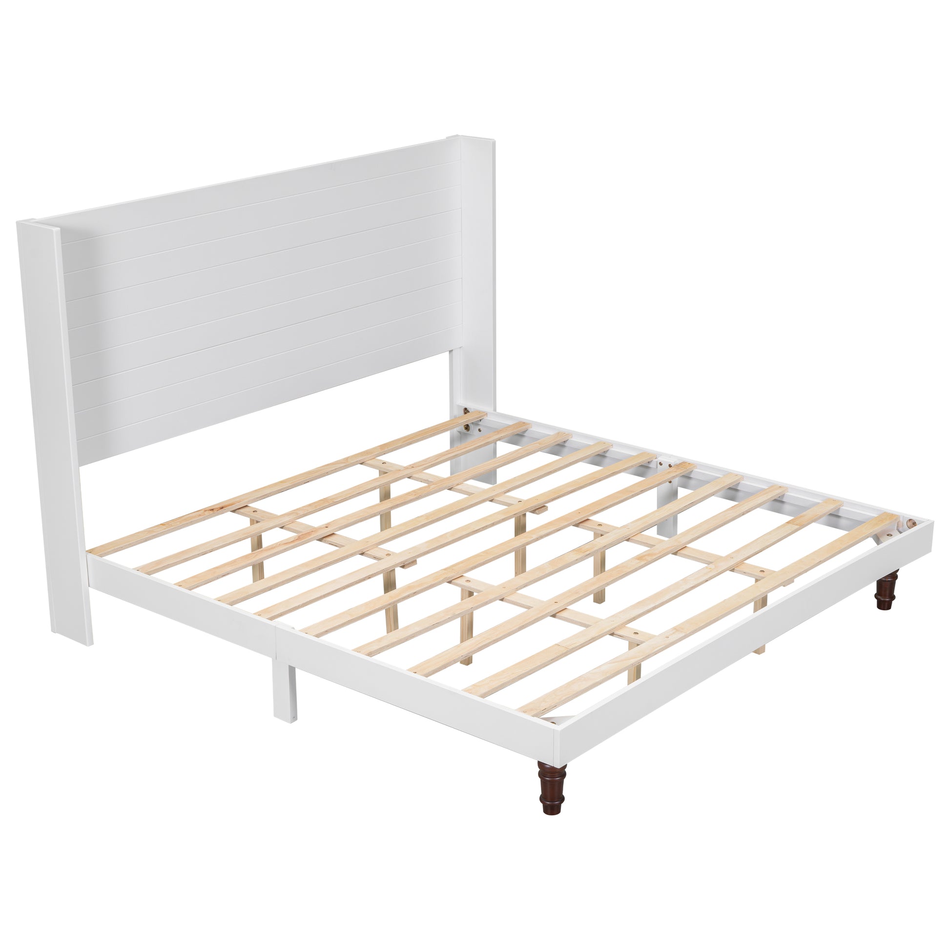 Stylish High Headboard Bed, 54 "High Headboard, High Quality, Comfortable High Back Design Ideal For Reading Or Relaxing, King Size, White Box Spring Not Required White Mdf