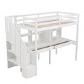 Twin Size Loft Bed Frame With Storage Staircase And Double Desks And Shelves,White Twin White Solid Wood Mdf