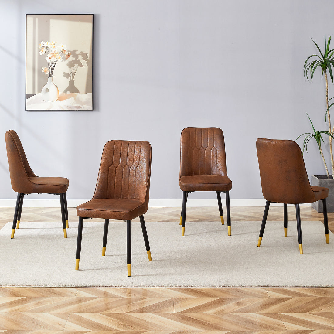 Brown Suede Like Velvet Dining Chair Set Four Pack Black Metal Legs,Dinning Chairs,Brown. Brown Black Dining Room Dining Chairs Metal