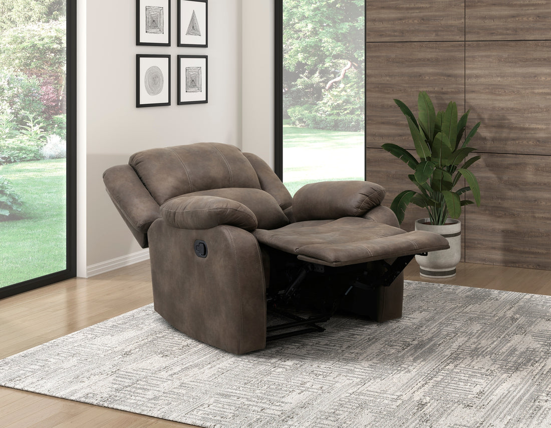 Modern Reclining Chair Brown Polished Microfiber Pillowtop Arms Solid Wood Frame 1Pc Living Room Furniture Brown Microfiber Wood Primary Living Space Pillow Top Arms Solid Wood