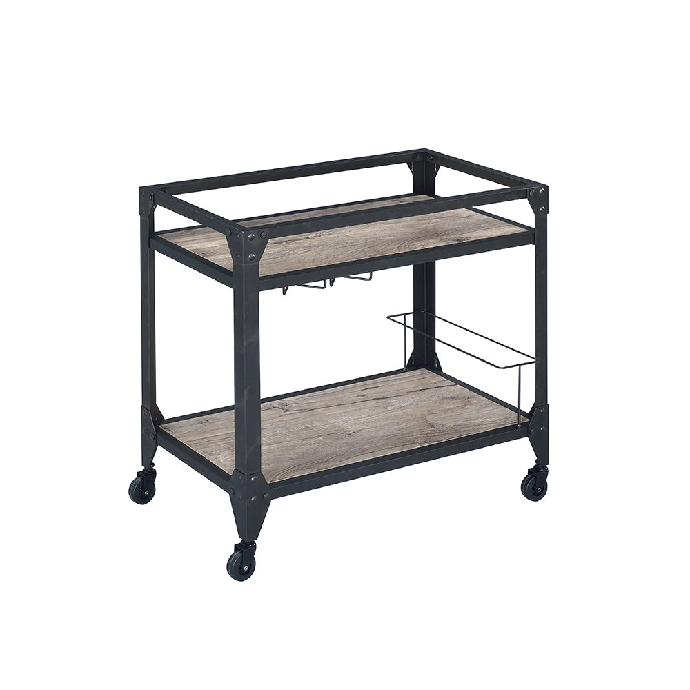 Rustic Oak And Charcoal 2 Shelf Serving Cart Natural Black Dining Room Industrial Rectangular Kitchen Carts Wood Metal