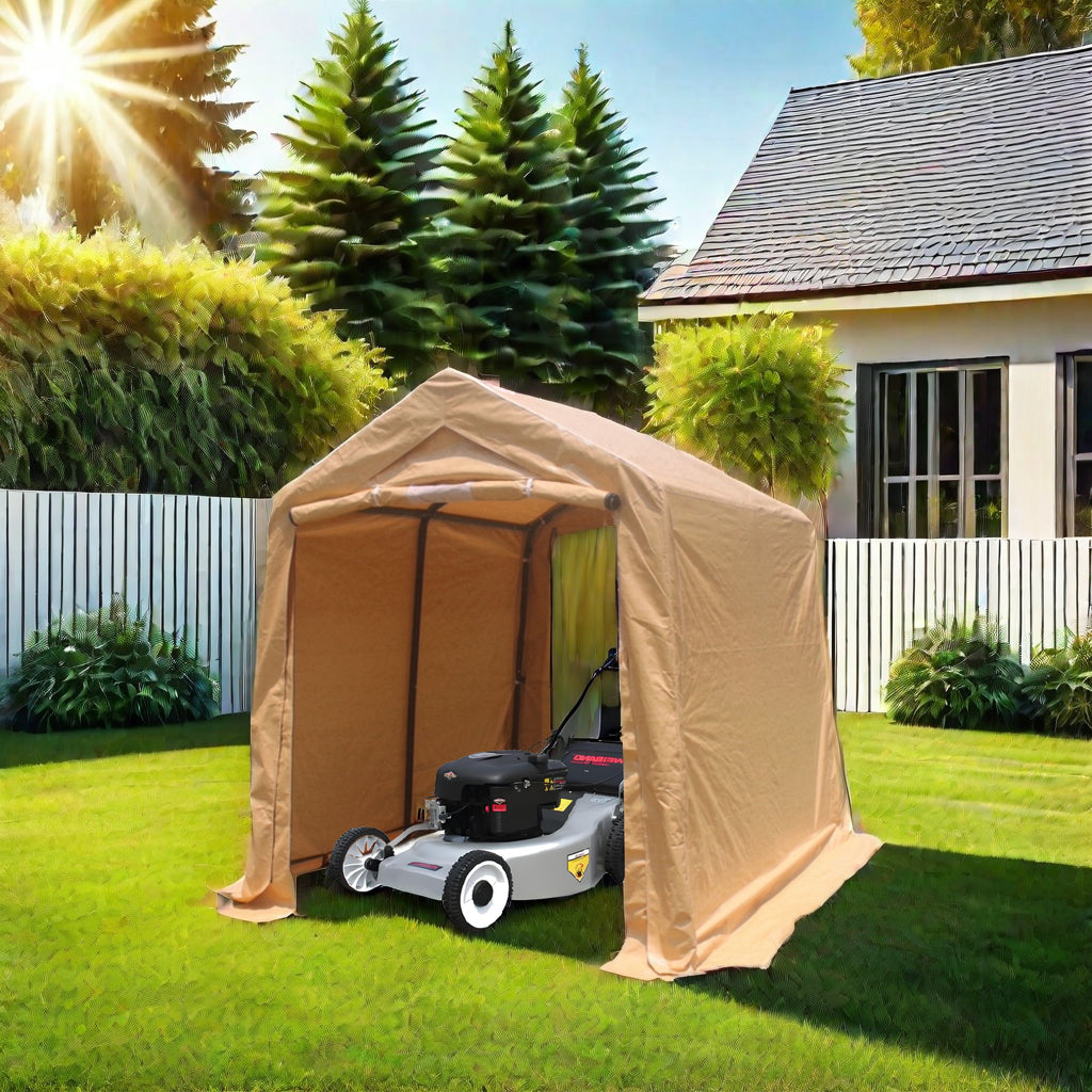 7X12Ft Outdoor Portable Gazebo Storage Shelter Shed With 2 Roll Up Zipper Doors & Vents Carport For Motorcycle Waterproof And Uv Resistant Anti Snow Portable Garage Kit Tent, Sand Sand No Foundation Needed Garden & Outdoor American Design,American