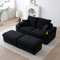 Loveseat With Ottomans,Corduroy Fabric Modular Sectional Sofa,Comfy Deep Plush Couch With Ottomans And Two Pillows,For Small Spaces, Living Room,Bedroom, Office, 5 Colors,Black Black Wood Primary