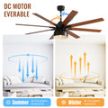 66 Inch Ceiling Fan With 6 Speed Wind 8 Dual Colors Blades Remote Control Reversible Dc Motor With Light Black Plywood