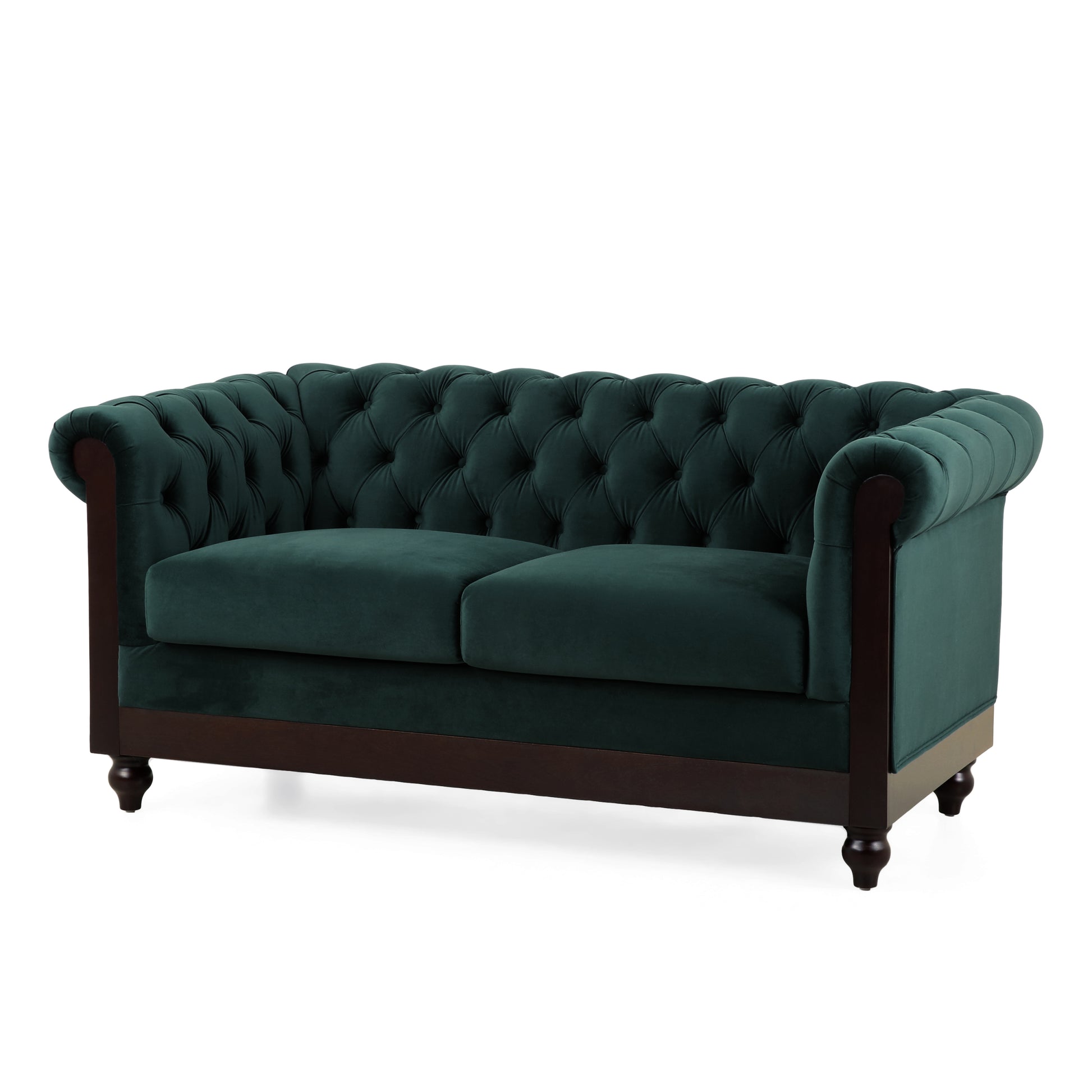 Vivalux 59.44" Chesterfield Velvet Loveseat Sofa,2 Person Rolled Arm Dutch Plush Upholstered Sofa Couch With Tufted Button For Living Room, Bedroom, Small Places,Forest Green Dark Green Espresso Velvet Wood Primary Living Space Soft Tufted Back