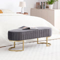 Bench Bedroom Bench ,Velvet Oval Upholstered End Of Bed Bench With Golden Metal Legs ,48