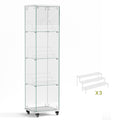 4 Tier Glass Display Cabinet, Single Door Glass Cabinet With Lock And Wheels, Floor Standing Storage Cabinet With 3 Acrylic Shelves For Living Room, Bedroom And Office, White, 15.8