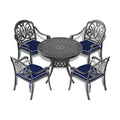 Cushions In Random Colors 5 Piece Set Of Cast Aluminum Patio Furniture With Cushions Yes Dining Set Black Seats 4 Rust Resistant Frame Water Resistant Cushion Garden & Outdoor Complete Patio Sets Aluminium