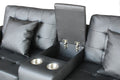 Genesis Black Pvc Fabric Sofa Loveseat Living Room Set With Led Lights, Usb Charger, Storage Console, Cupholders, Tufted Cushions Black Fabric,Pvc 4 Seat