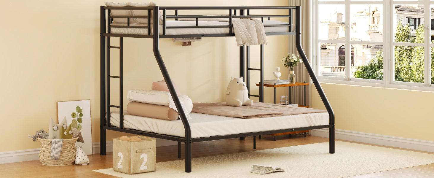 Twin Xl Over Queen Metal Bunk Bed With Ladder And Guardrails, Black Expected Arrival Time: 9.7 Box Spring Not Required Twin Xl Black Metal Metal