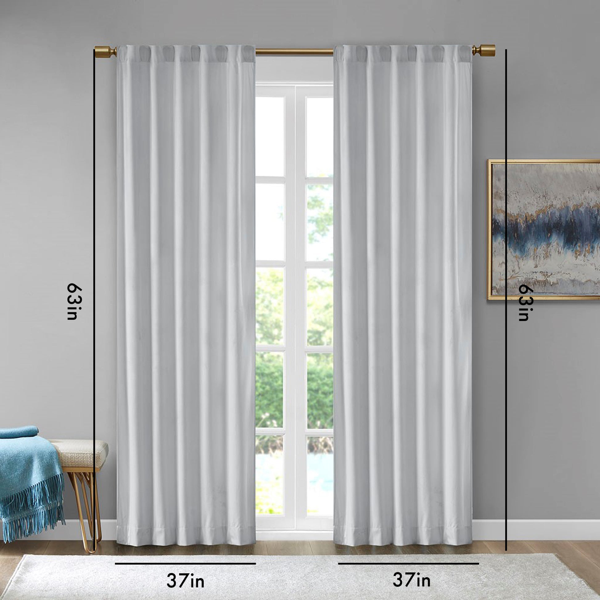 Room Darkening Poly Velvet Rod Pocket Back Tab Curtain Panel Pair 2 Pcs Window Panels Light Grey Polyester