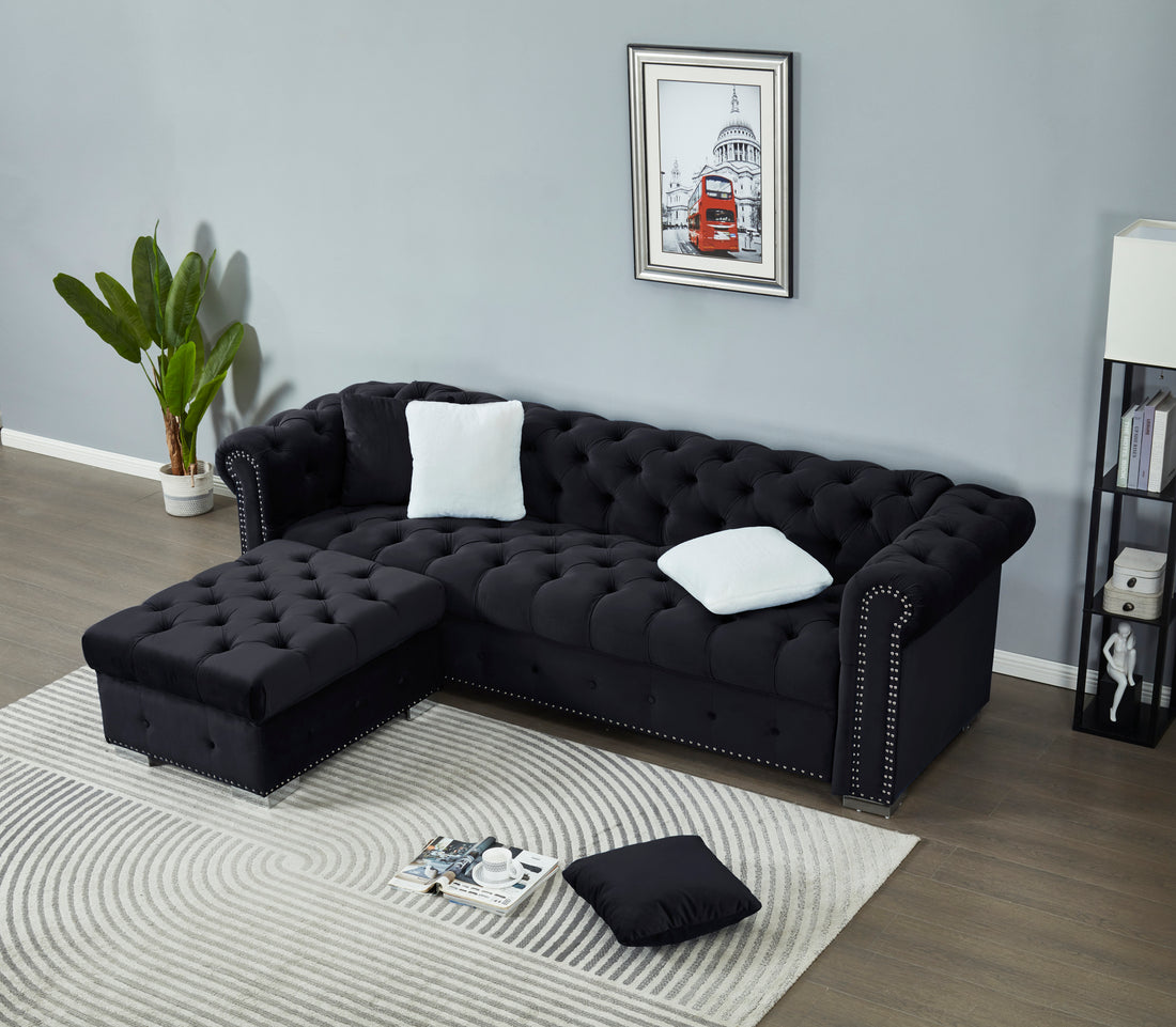 Reversible Sectional Sofa 4 Seater Oversized Convertible L Shaped Couch Velvet Sofa Couch Black Velvet 4 Seat