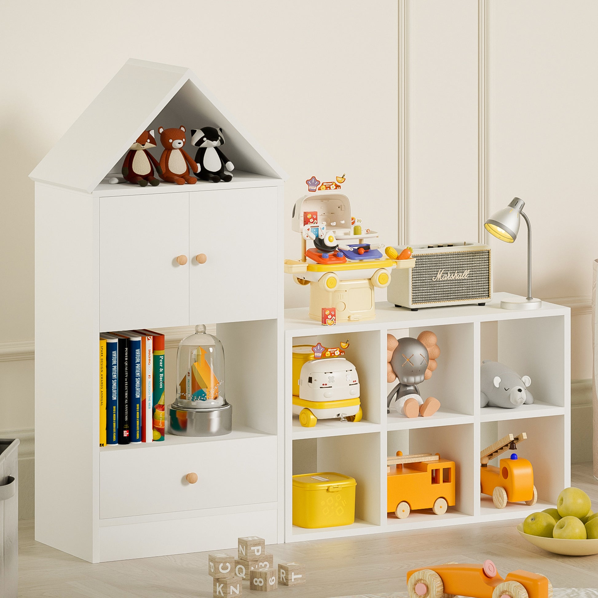 Versatile Children'S Bookshelf With House Shaped Design, Multi Functional Storage For Books And Toys, Adjustable Placement, Durable Kids Organizer For Playroom Or Bedroom Easy Assembly & Safe For