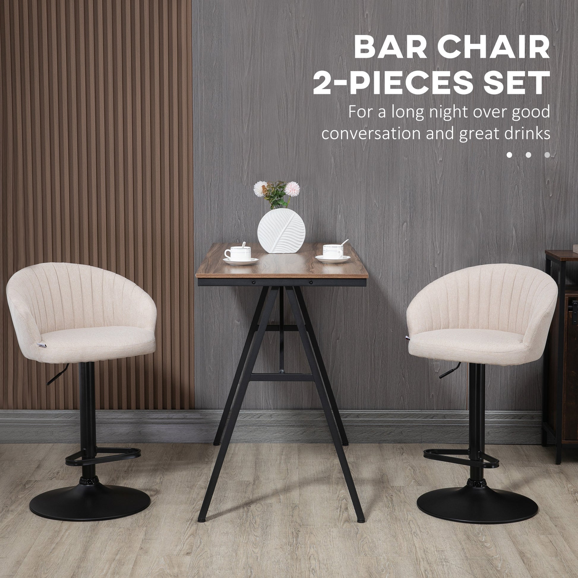Homcom Adjustable Swivel Bar Stools Set Of 2, Linen Touch Fabric, Beige Beige Polyester