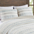 3 Piece Printed Microfiber Seersucker Quilt Set Taupe Blue King Cal King King Taupe Blue Polyester