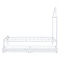 Twin Size Metal Platform Bed With Two Drawers,House Shaped Headboard Design, White Twin White Metal