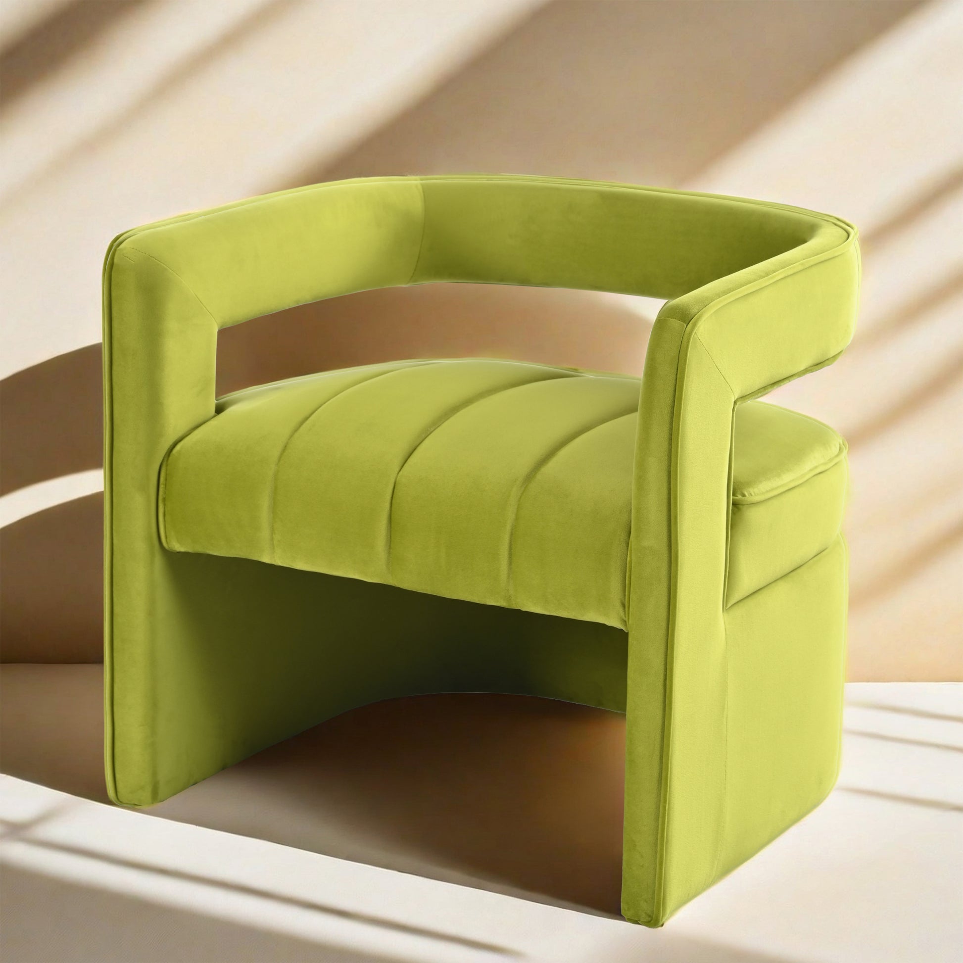 Modern Velvet Accent Chair With Ribbed Detail, Luxury Curved Fully Upholstered Accent Chair, Green No Assembly Needed Green Velvet