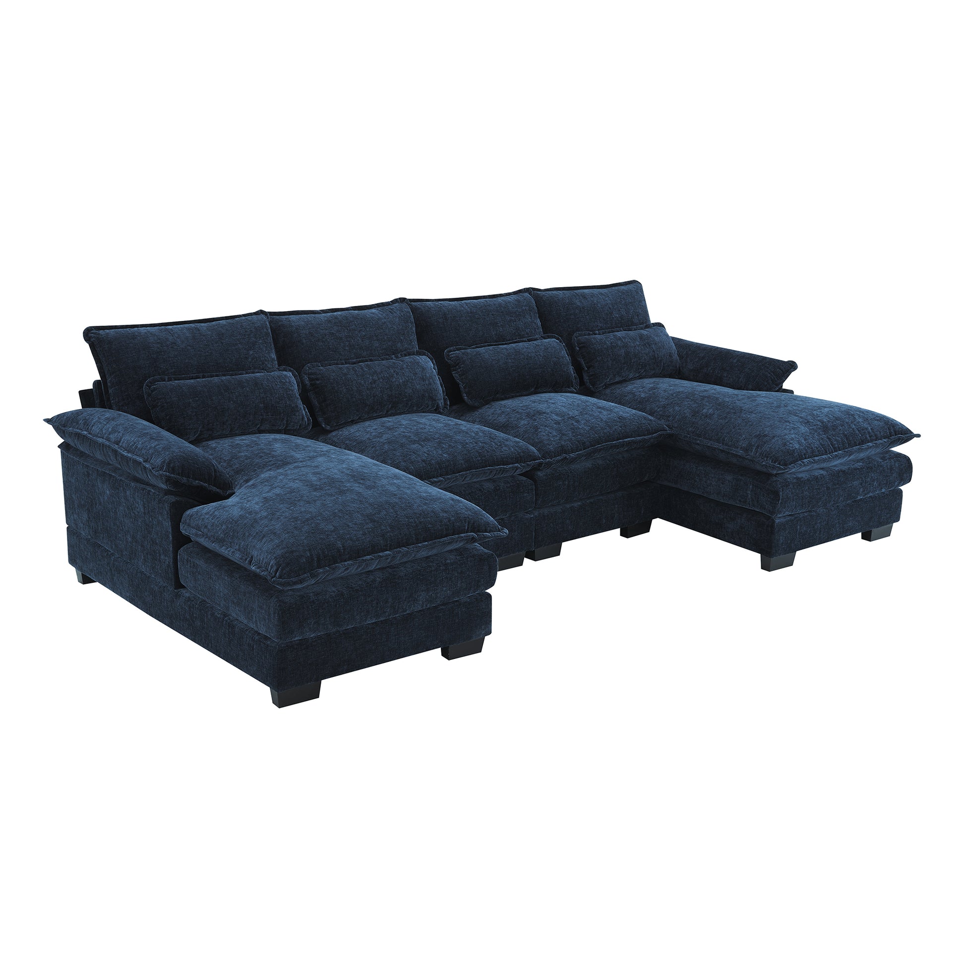 110*55" Modern U Shaped Sectional Sofa With Waist Pillows,6 Seat Upholstered Symmetrical Sofa Furniture,Sleeper Sofa Couch With Chaise Lounge For Living Room,Apartment,5 Color Blue Chenille 6 Seat