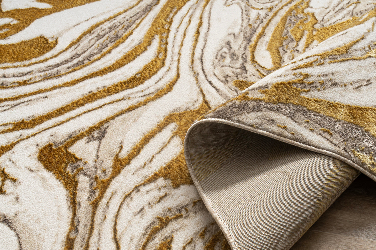 "Paz" Luxury Area Rug In Beige And Gold Abstract Design Multicolor Polyester