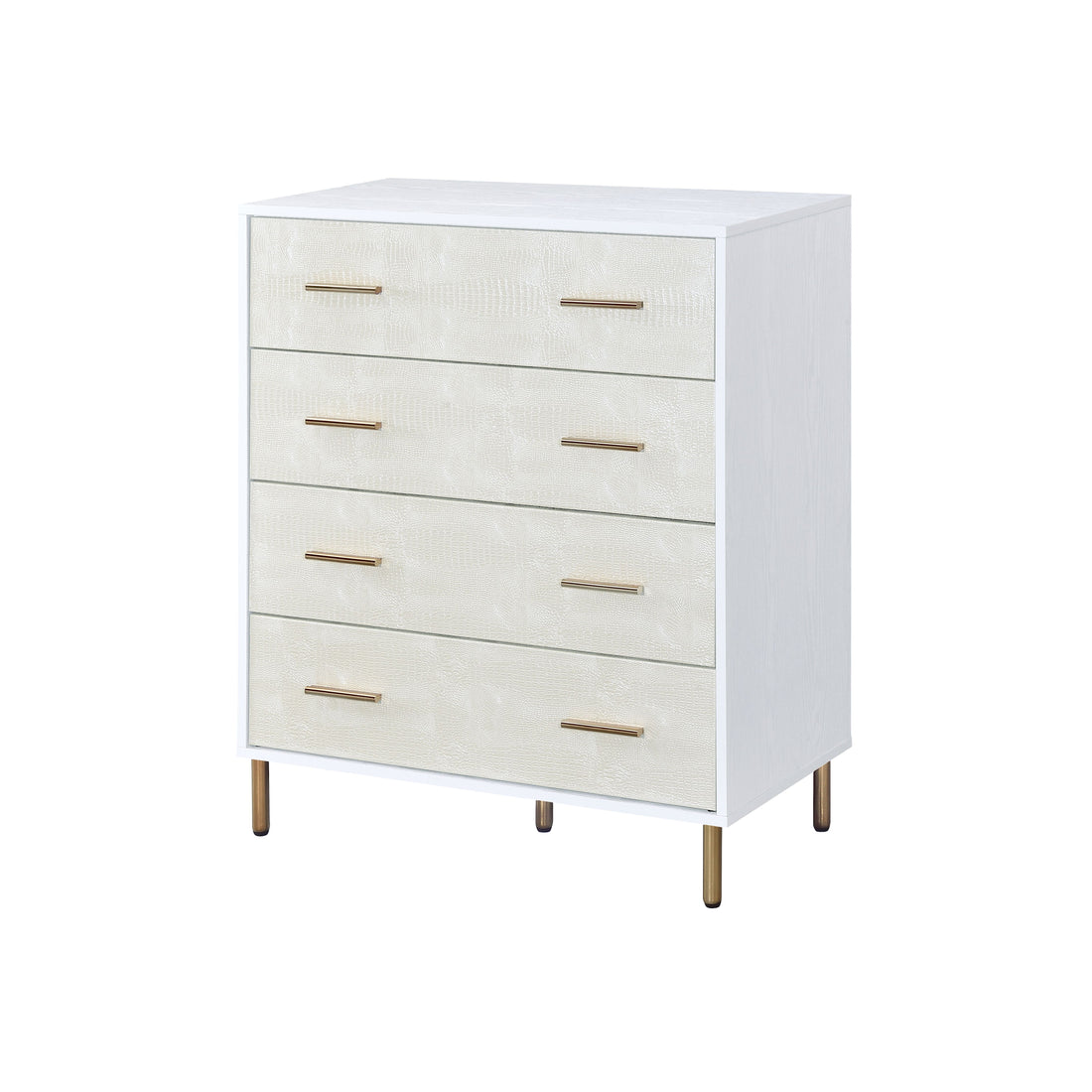 White And Champagne 4 Drawer Chest White Gold Bedroom Wood Metal