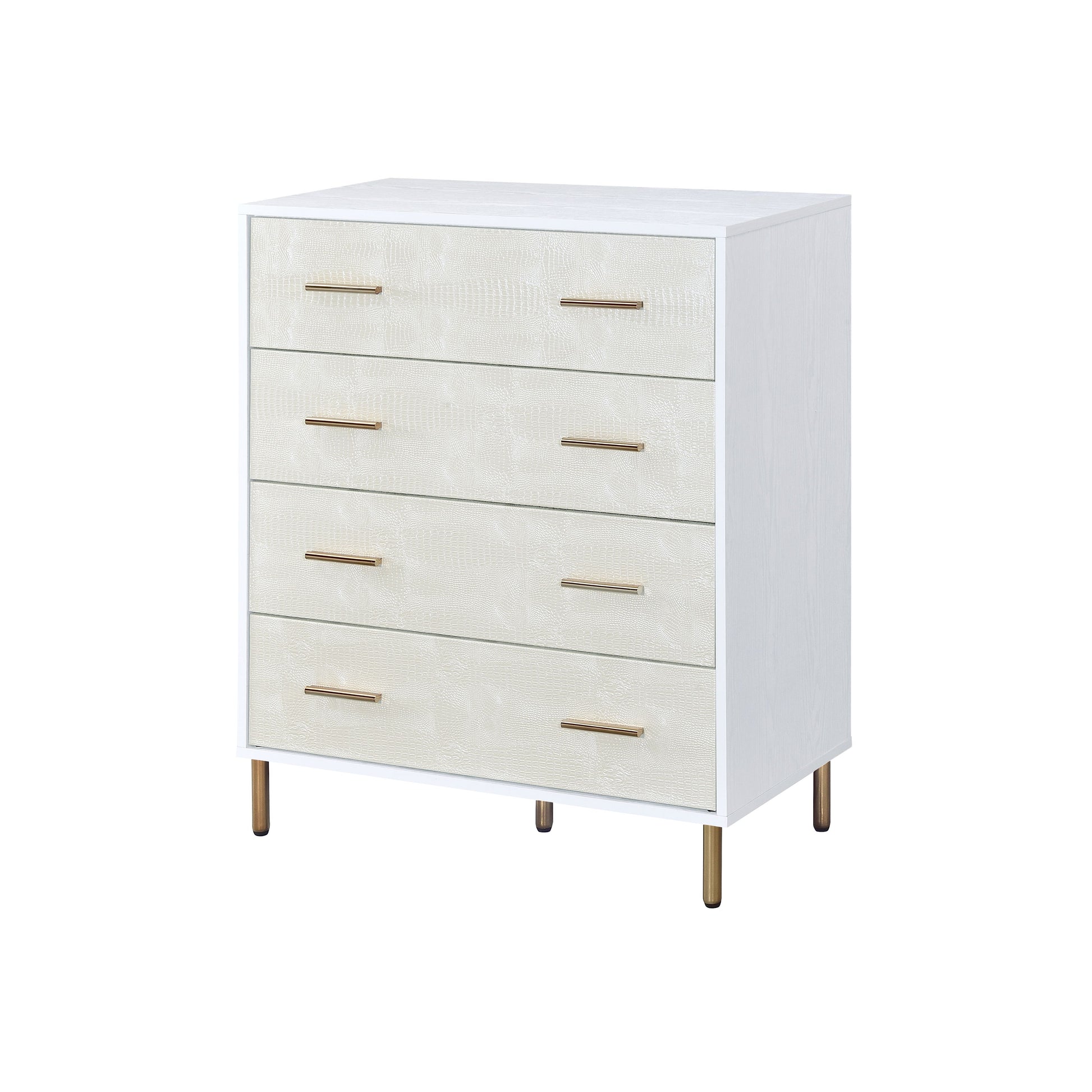 White And Champagne 4 Drawer Chest White Gold Bedroom Wood Metal