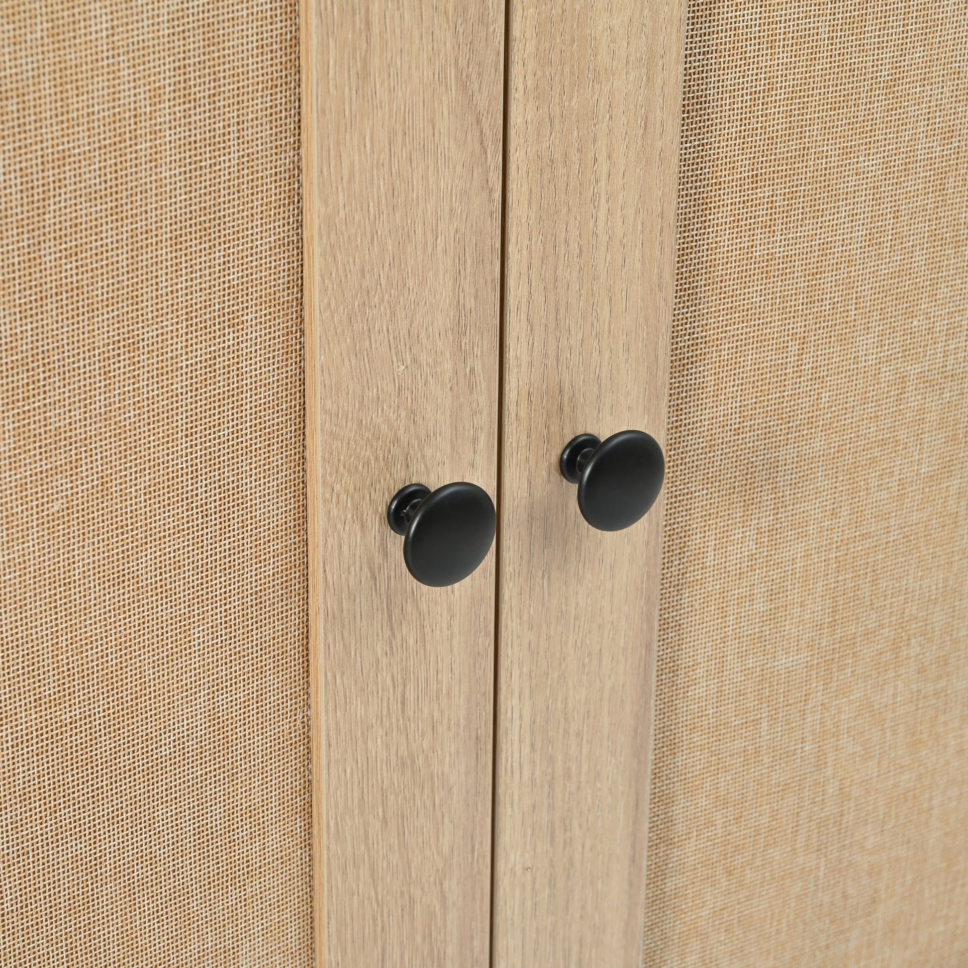 Rattan Shoe Cabinet With Adjustable Shelves, 5 Tier Shoe Storage Cabinet With Doors & Bottom Cubby, Wooden Shoes Rack Organizer For Entryway, Natural Natural Wood Mdf Metal