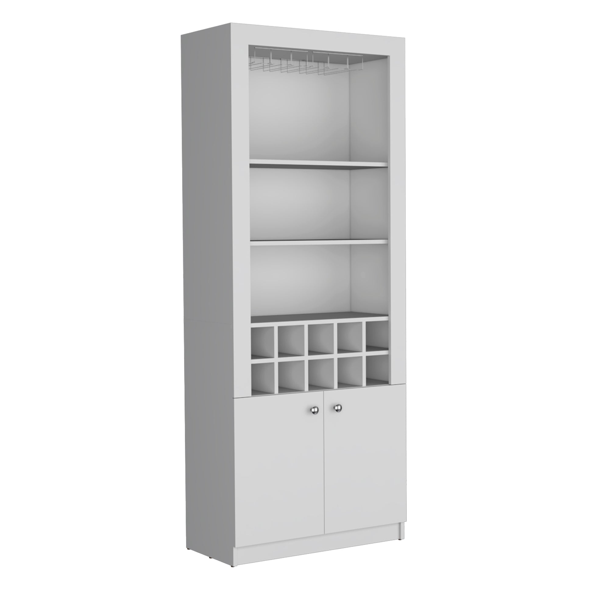 Nero 74 Inch Tall Bar Cabinet 4 Tier Modern Bar Cabinet With Glass Holder Stemware Rack, Wine Cabinet, Liquor Cabinet, 10 Bottle Cubbies And 4 Shelves. White Primary Living Space Modern Particle Board Shelves Included Engineered Wood