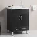 24 Inch Double Doors With Drawers Black Bathroom Cabinet With Ceramic Sink Black Solid Wood