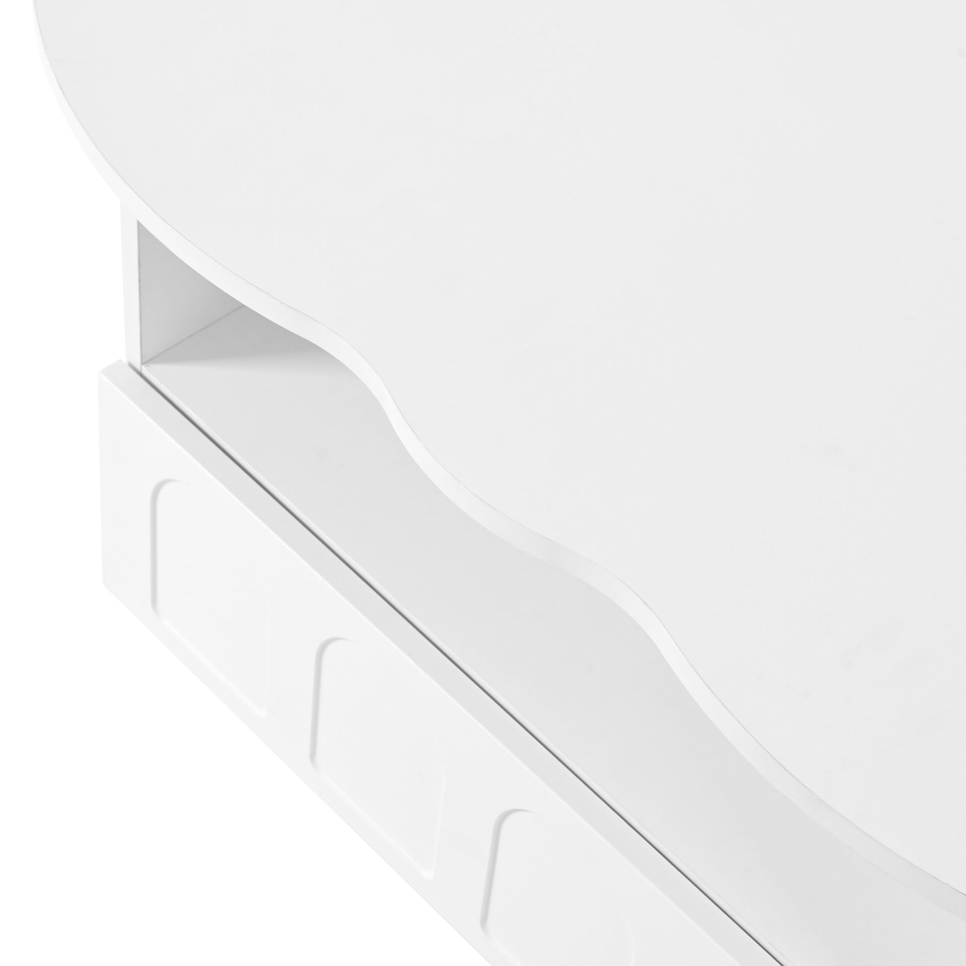 Flexible Cream Style Coffee Table With 2 Brake Wheels, Cloud Top Side Table With Drawer, Irregular Center Table With Large Storage For Living Room, White, 39.37''X 23.6'' White Particle Board