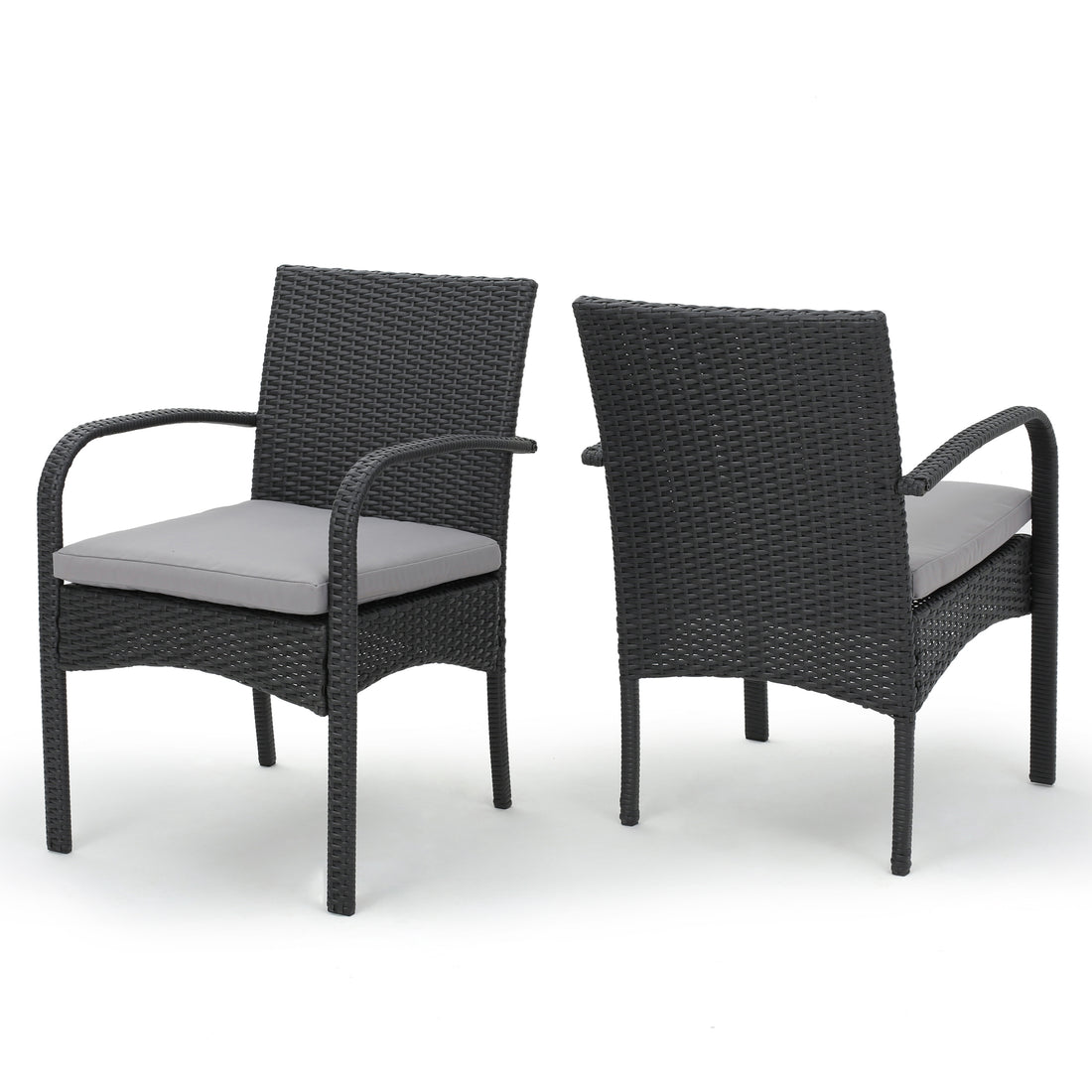 Cordoba Kd Pe Wicker Dining Chair Set Of 2 Pcs Grey Pe Rattan Iron Waterproof Fabric