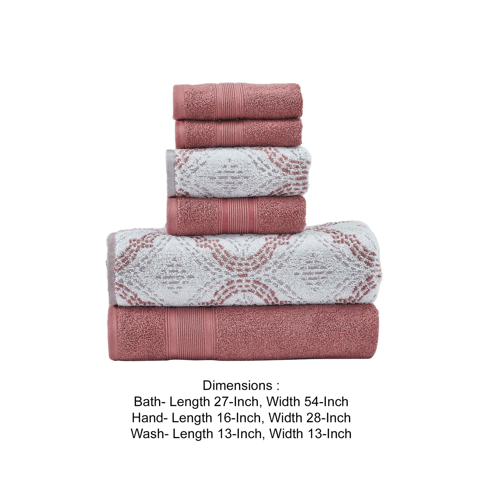 Oya 6Pc Cotton Towel Set, Quatrefoil, White, Pink By The Urban Port White Pink Cotton