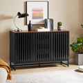 3 Drawer And 4 Shelves Dresser With Slatted Grille Striped Drawer And Doors, Modern Style Dresser, High Quality Mdf And Metal Leg Black Brown Mdf