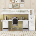 Twin Size Loft Bed Frame With Built In Desk And Double Storage Drawers,White Twin White Solid Wood Mdf