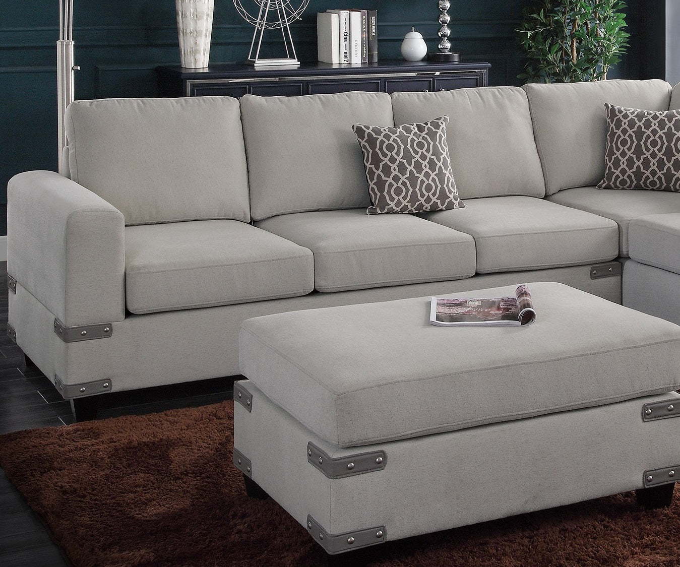 Living Room Furniture Mushroom Chenille Sectional W Ottoman Linen Like Fabric Sofa Reversible L R Chaise Ottoman 3Pc Sectional Sofa Mushroom Chenille Wood Primary Living Space Cushion Back
