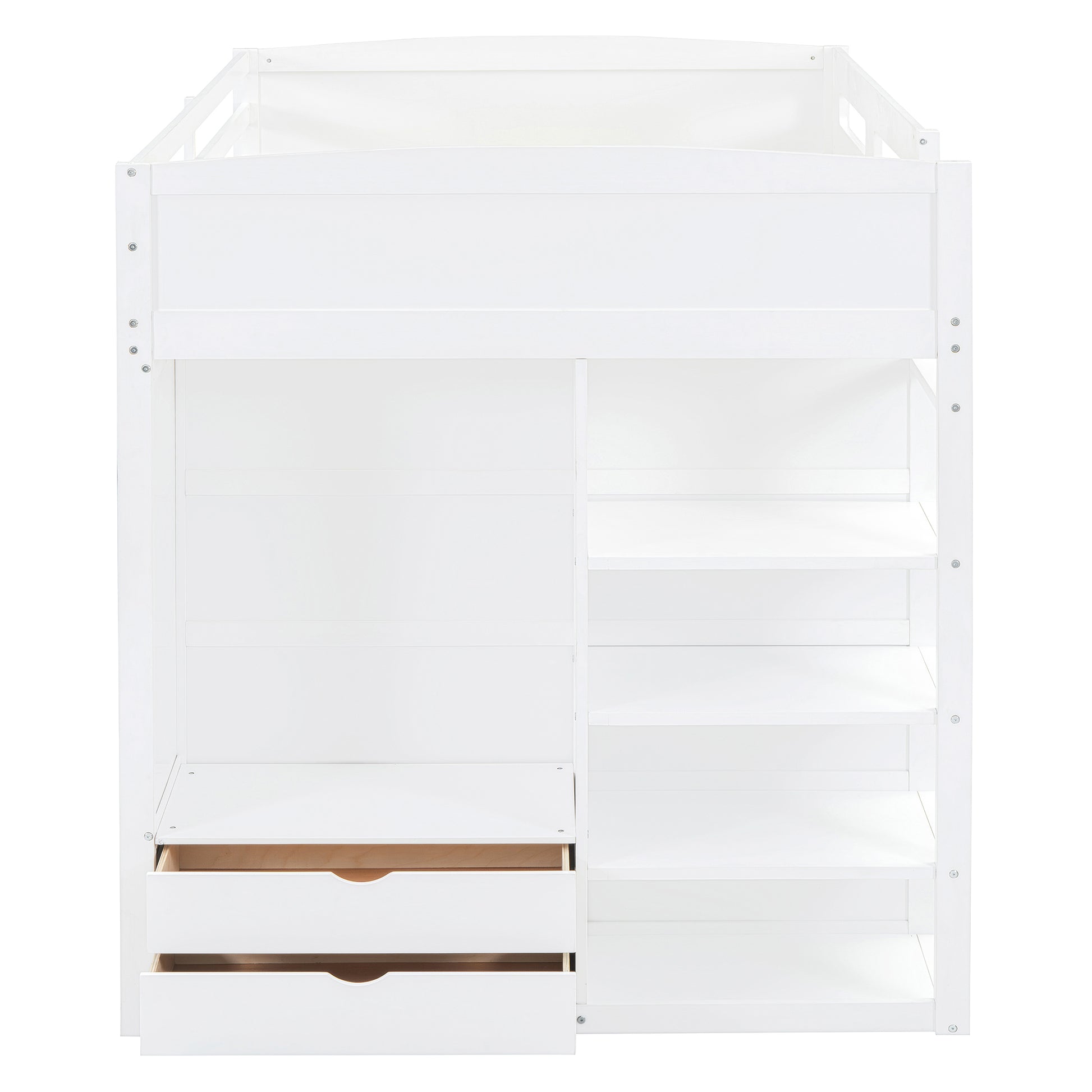 Full Size Loft Bed With Desk, Wardrobes, 4 Drawers And 4 Shelves White Full White Solid Wood