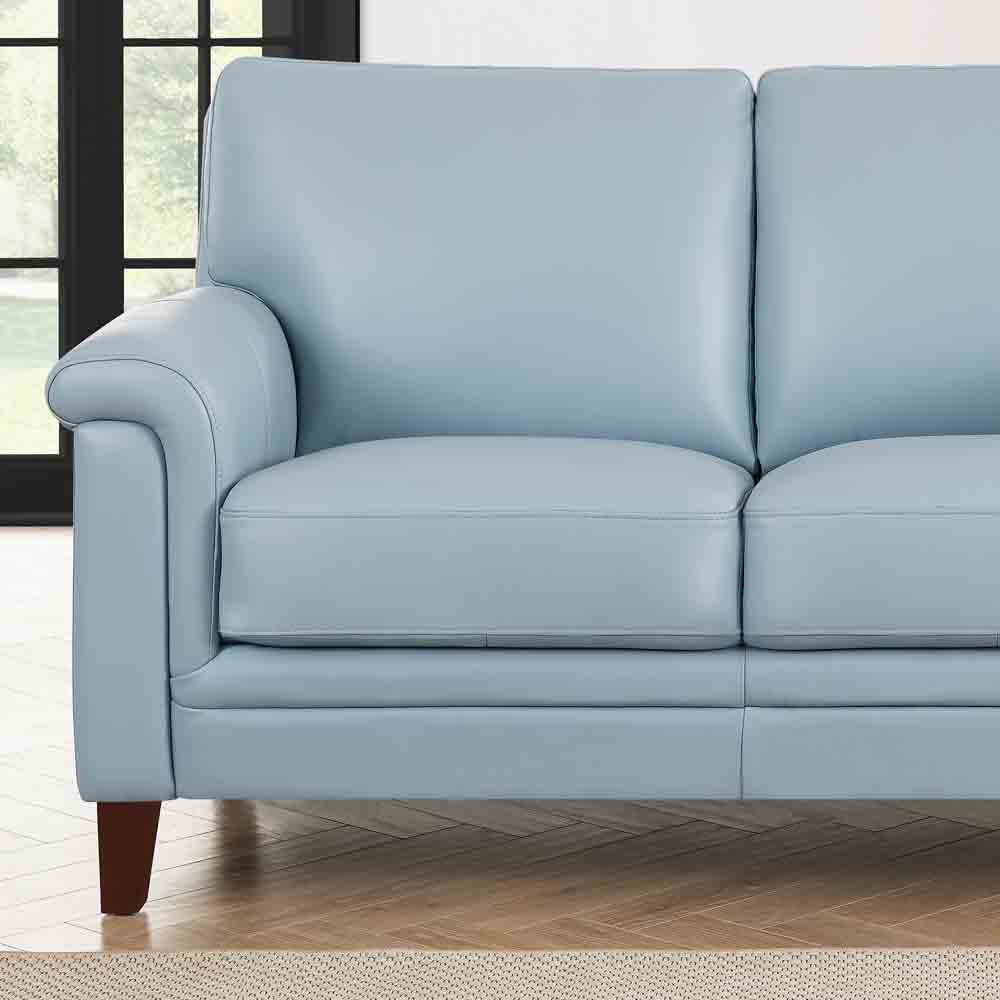 Westcott Leather Sofa Blue Memory Foam Genuine Leather 3 Seat
