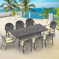 Cushions In Random Colors 9 Piece Set Of Cast Aluminum Patio Furniture With Cushions Yes Dining Set Black Seats 8 Rust Resistant Frame Water Resistant Cushion Garden & Outdoor Complete Patio Sets Aluminium