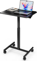 Standing Desk Small Rolling Desk With Lockable Wheels, Mobile Stand Up Desk Adjustable Height, Portable Laptop Desk, Small Computer Standing Table Sit Stand Black Black Metal & Wood