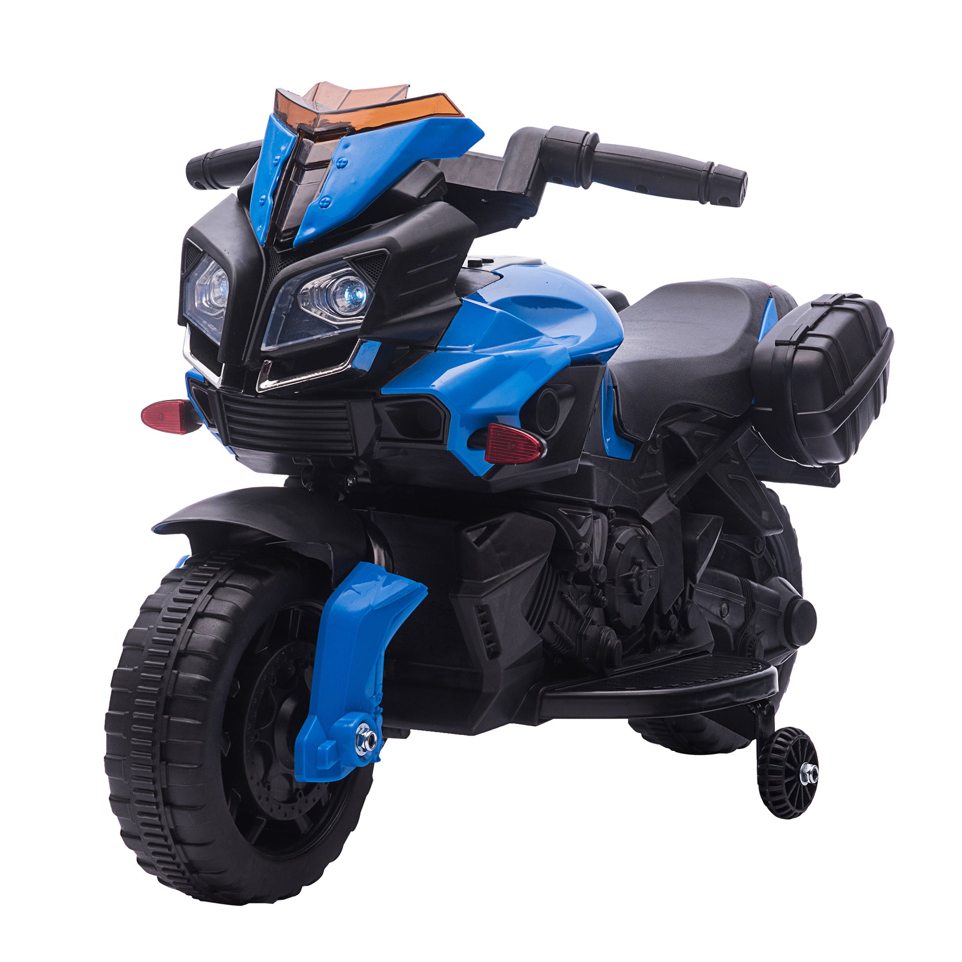 Aosom 6V Electric Motorcycle For Kids, Dirt Bike, Battery Powered Ride On Toy Off Road Street Bike With Pedal, Headlights, And Training Wheels, Blue Blue Iron Plastic