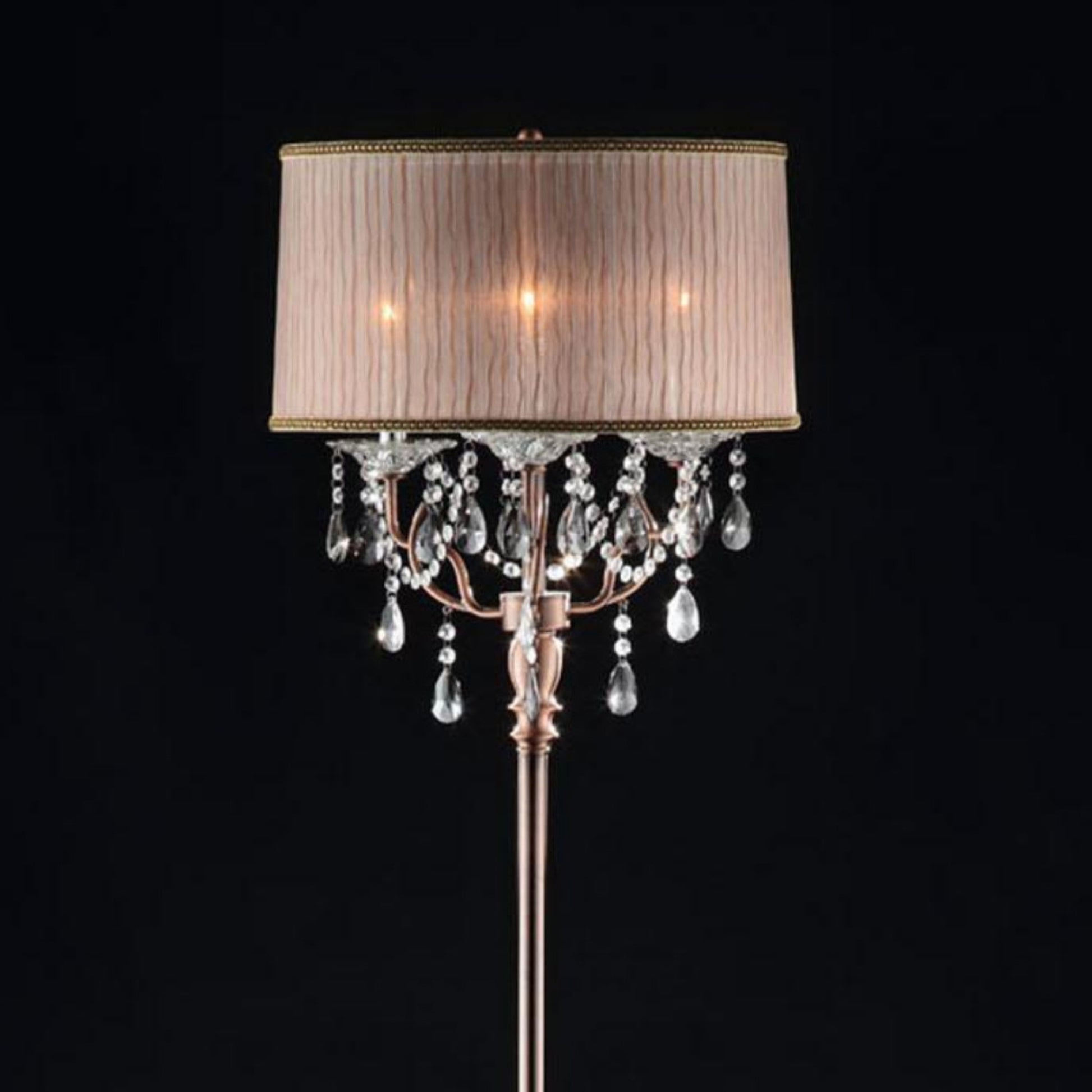 62" Tall Floor Lamp "Rosie" W Silvery Pink Finish And Crystal Accents, Shade Silver Metal