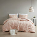 3 Piece Elastic Embroidered Cotton Duvet Cover Set King Pink Cotton