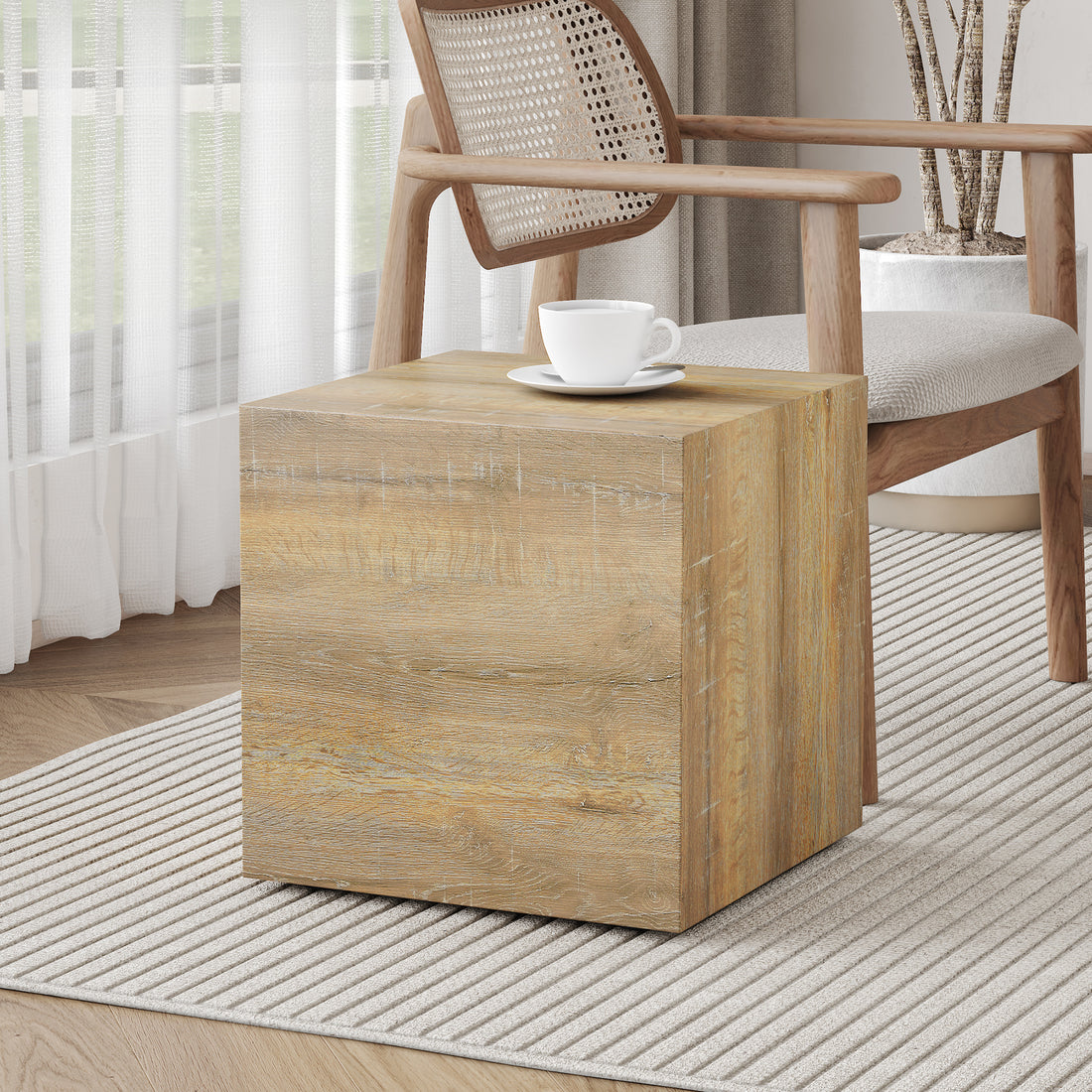 Elevate Your Living Space With This Square Modern Mdf Coffee Table That Showcases Smooth, Light Wood Color Texture Patterns. It Is Characterized By Stylish Design.15.7*15.7*15.7 Wood Mdf