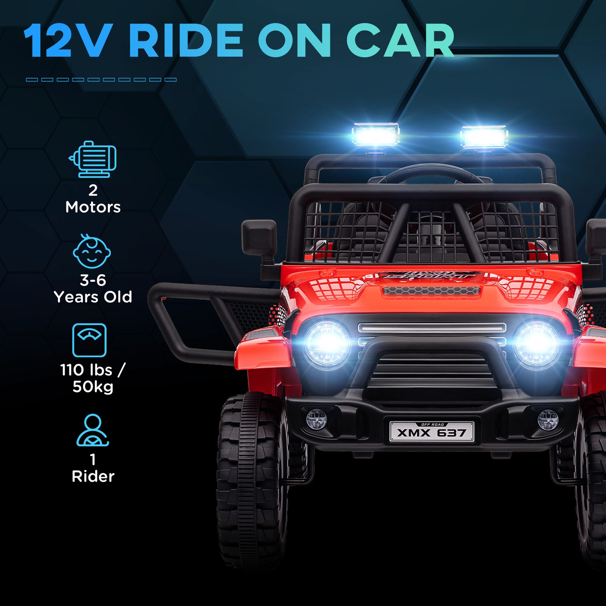 Qaba 12V Ride On Truck, Battery Powered Kids Electric Car With Parent Remote, 4 Suspension Wheels, 3 Mph Max Speed, Music, Horn & Led Lights For Ages 3 6 Years Old, Red Red Plastic