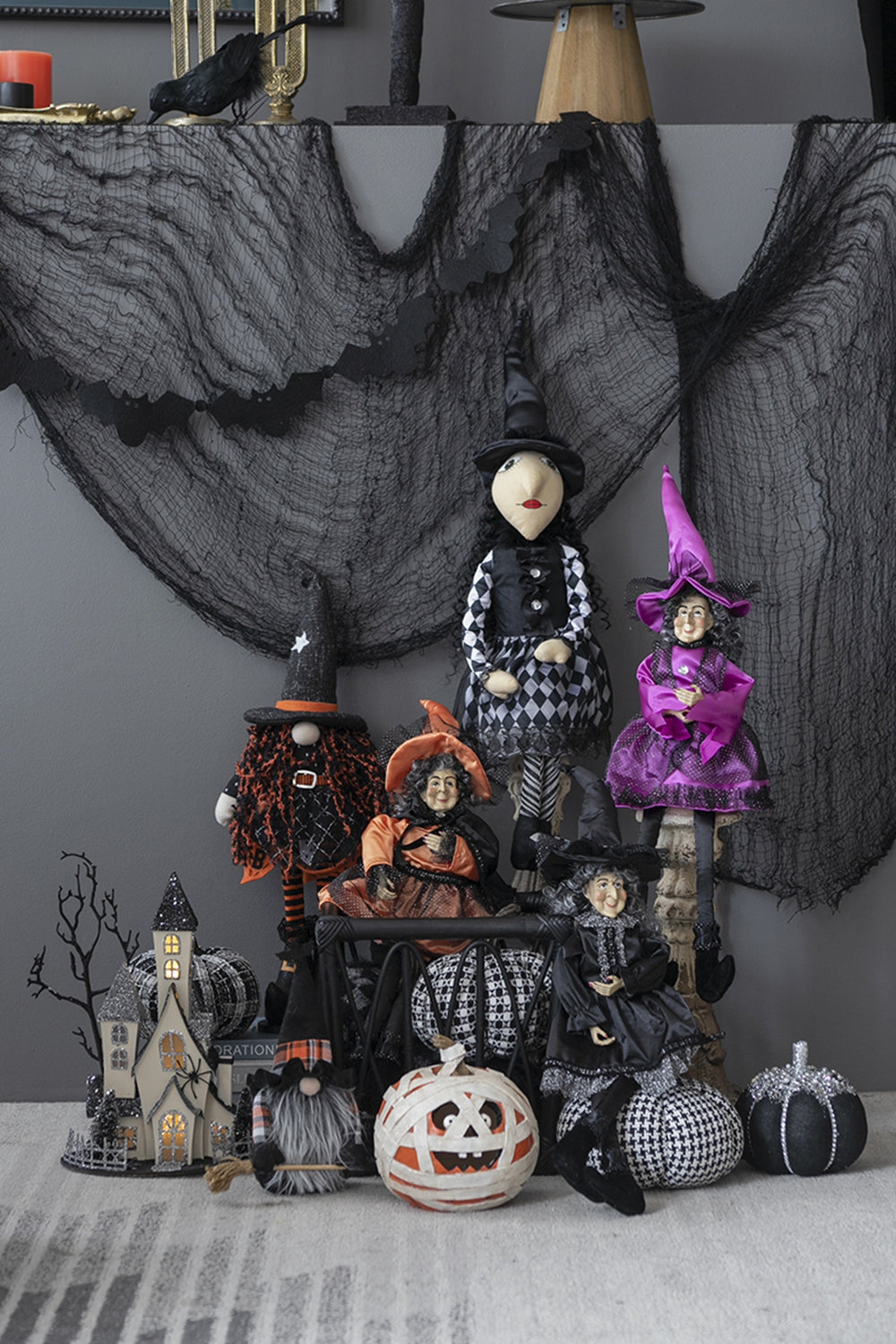 21"H Halloween Sitting Witch Decor Black Polyester