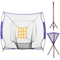 Soozier Baseball Practice Net Set With 7.5X7Ft Catcher Net, Ball Caddy And Batting Tee, Portable Baseball Practice Equipment With Carry Bag For Hitting, Pitching, Batting, Catching, Purple Purple Steel