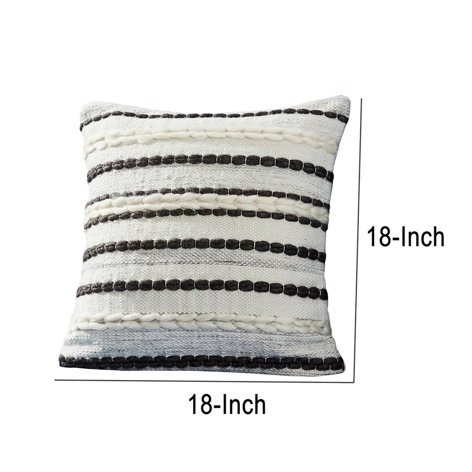 18 Inch Decorative Throw Pillow Cover, Black Lined Beading, Gray Fabric Grey Black Fabric