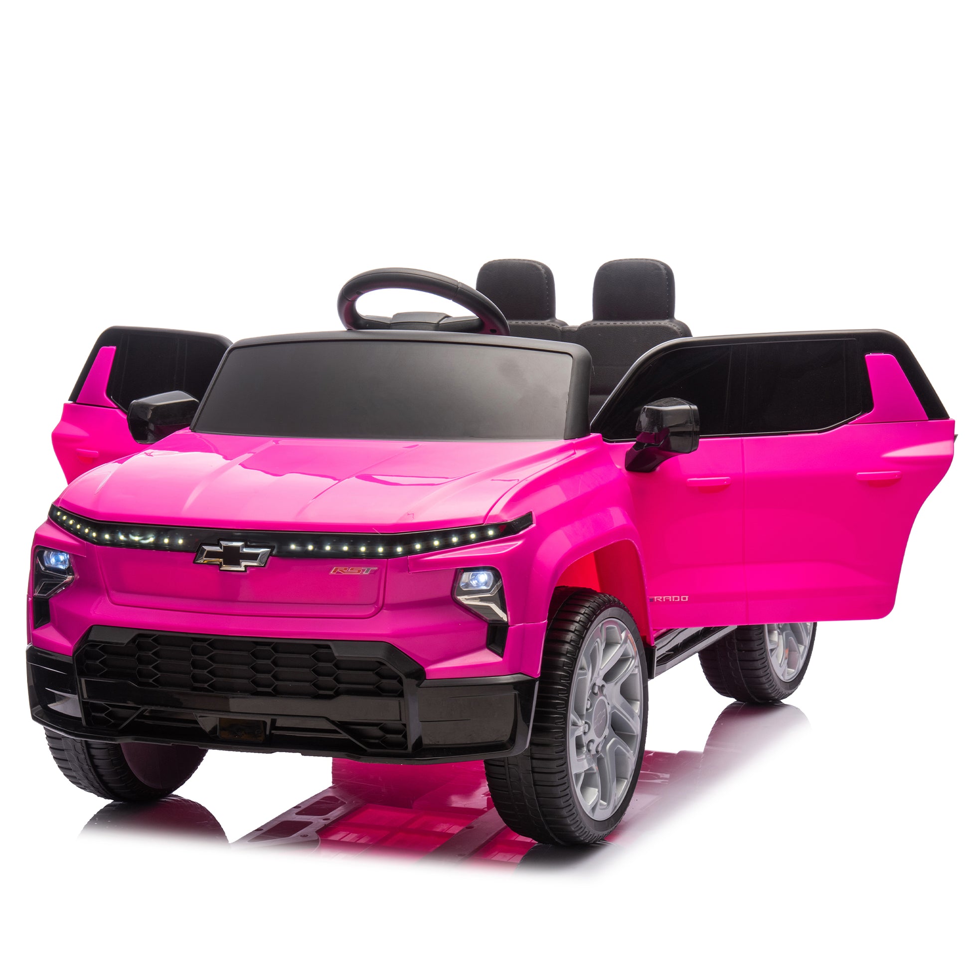 12V Kids Ride On Car W Parents Control,Licensed Chevrolet Silverado,Four Wheel Suspension,Led Lights,Bluetooth,Music,Usb,Mp3,Power Display,Speeds 1.86 3.11Mph For Kids Aged 2 5. Pink 50 99 Lbs